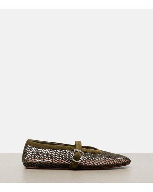 Alaïa Brown Suede-Trimmed Fishnet Ballet Flats