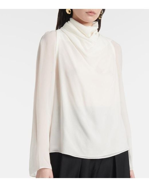Altuzarra White Cara Draped High-Neck Silk Top