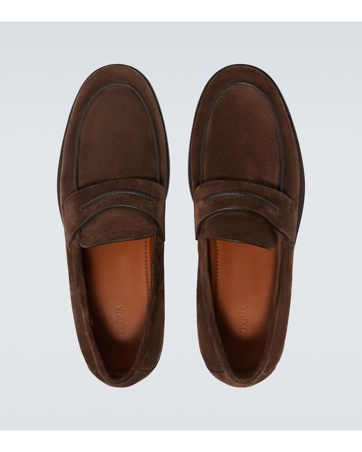 Zegna Brown Suede Loafers for men