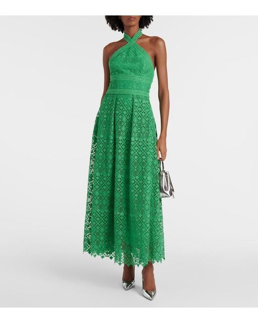 Elie Saab Green Halterneck Midi Dress