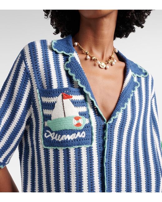ALÉMAIS Blue Crochet Striped Cotton Shirt