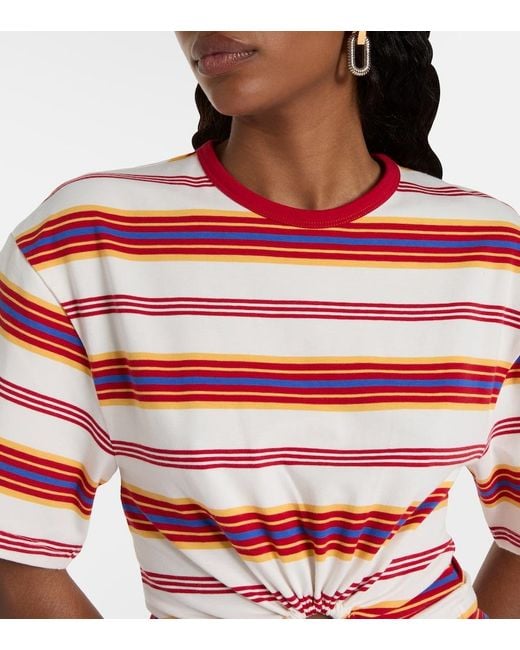 Rabanne Gathered Striped Cotton-Blend T-Shirt