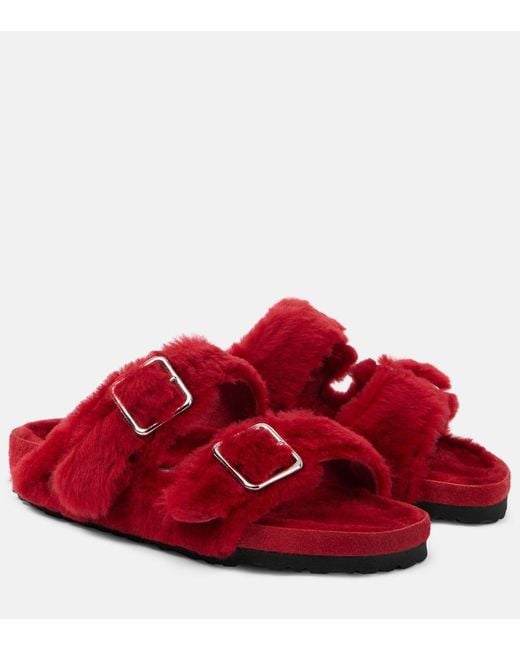 Birkenstock Red Arizona Shearling Sandals
