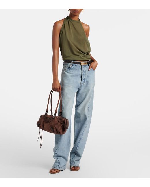Balenciaga Brown Le City East-West Small Suede Shoulder Bag