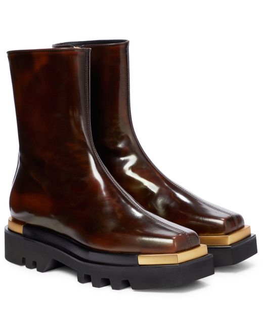 Peter Do Brown Patent Leather Ankle Boots