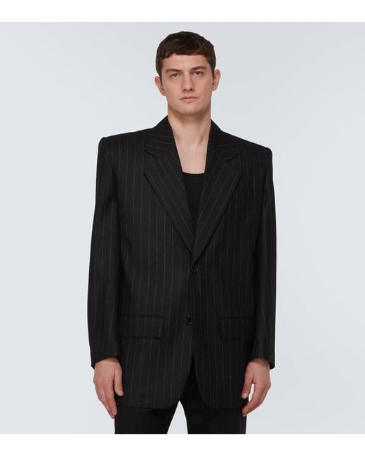 Saint Laurent Black Silk-trimmed Pinstriped Wool And Cotton-blend Blazer for men