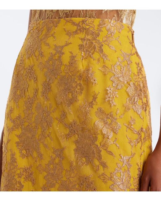 Saint Laurent Yellow Lace Pencil Skirt