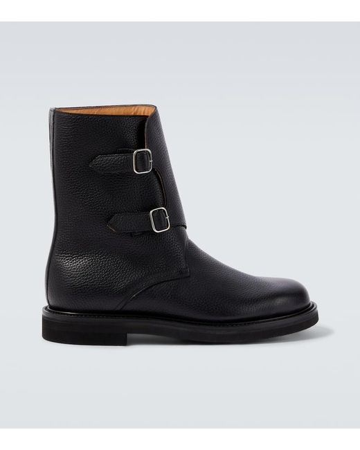 Auralee Black Leather Biker Boots for men