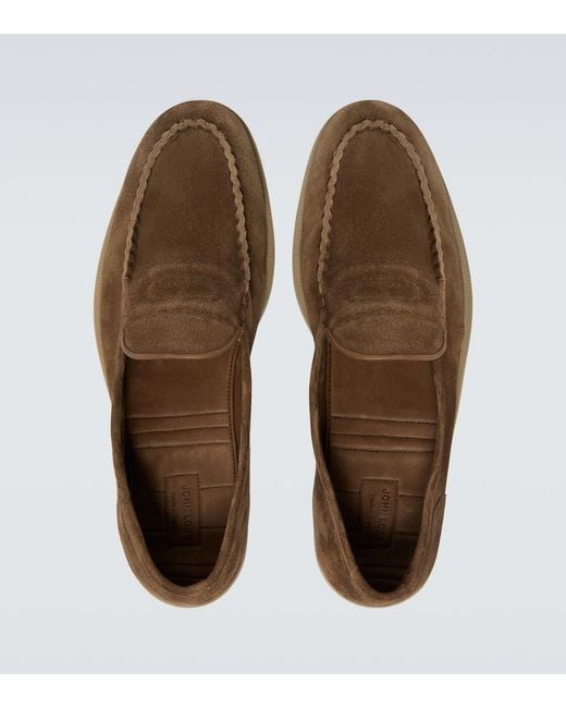 John Lobb Brown Pace Suede Loafers for men