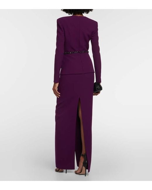 Safiyaa Purple Asymmetric Embellished Crepe Gown