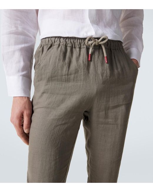 Kiton Gray Linen Slim Pants for men