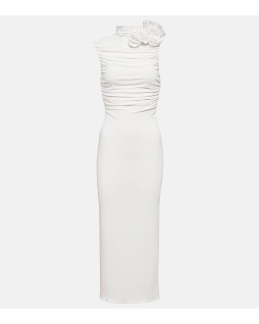 Magda Butrym White Bridal Floral-applique Ruched Midi Dress