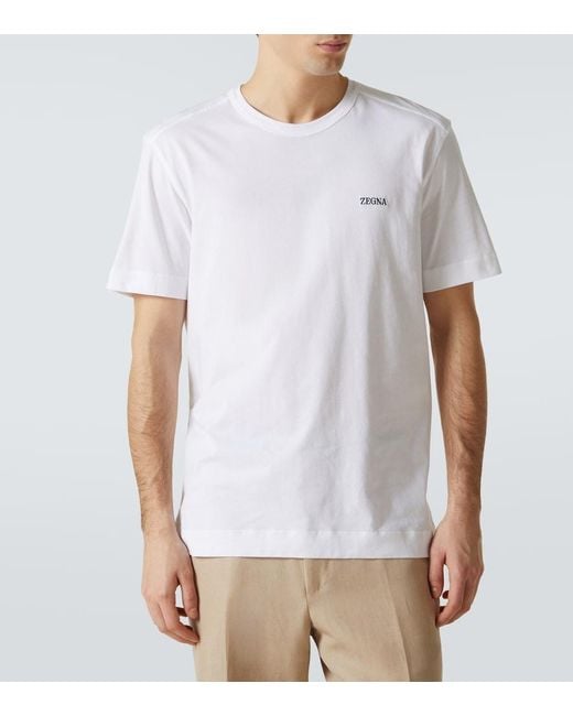 Zegna White Logo Cotton Jersey T-Shirt for men