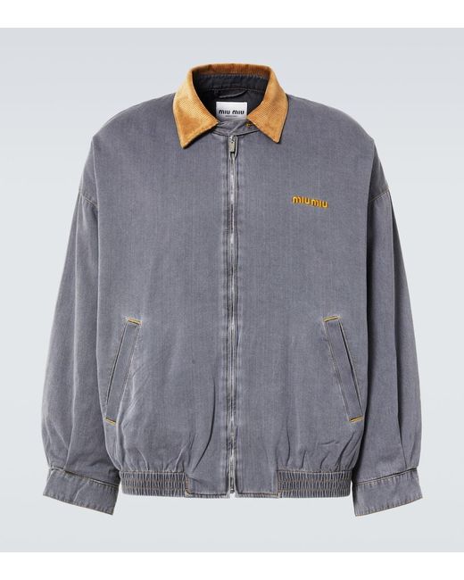 Veste Blouson En Coton Et Velours Miu Miu pour homme en coloris Gray
