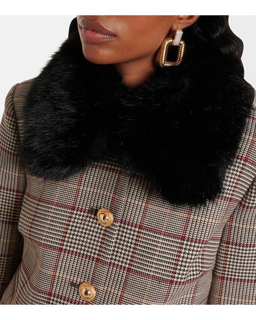 Self-Portrait Black Faux Fur-Trimmed Wool-Blend Jacket