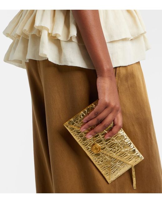 Dries Van Noten Embossed Metallic Leather Clutch