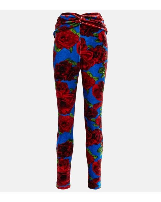 Magda Butrym Red Floral Velvet Leggings