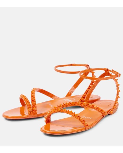 Christian Louboutin Orange Sandalen Mafaldina Spikes Aus Lackleder
