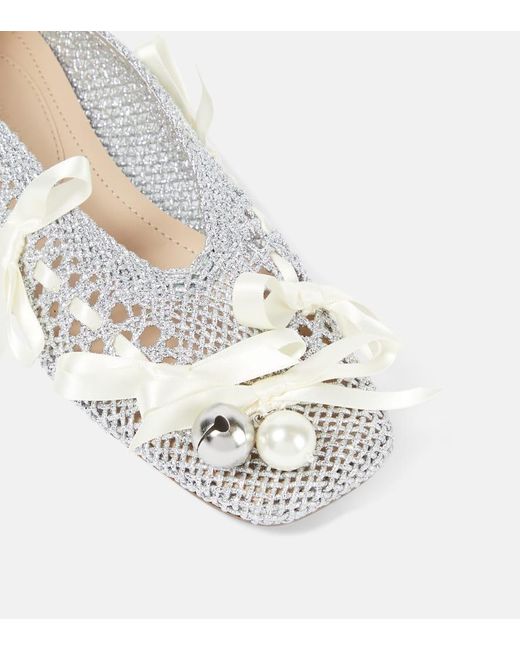Simone Rocha White Bow-detail Crochet Ballet Flats