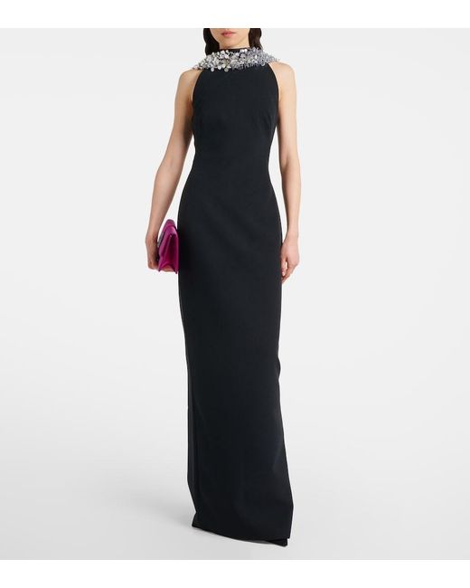 Safiyaa Black Holli Embellished Crepe And Satin Gown