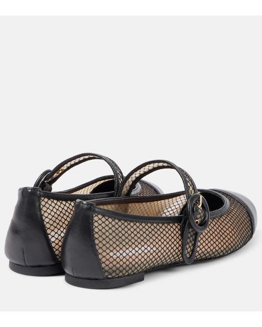 Aquazzura Brown Solstice Mesh And Leather Mary Jane Flats