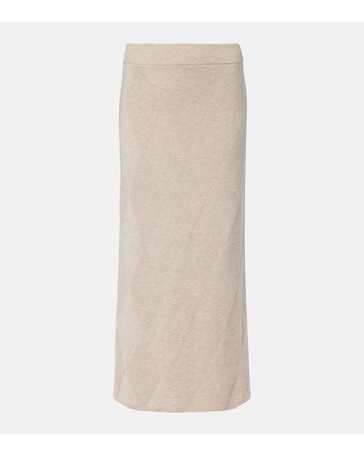 Max Mara Natural Salubre Argyle Cashmere Midi Skirt