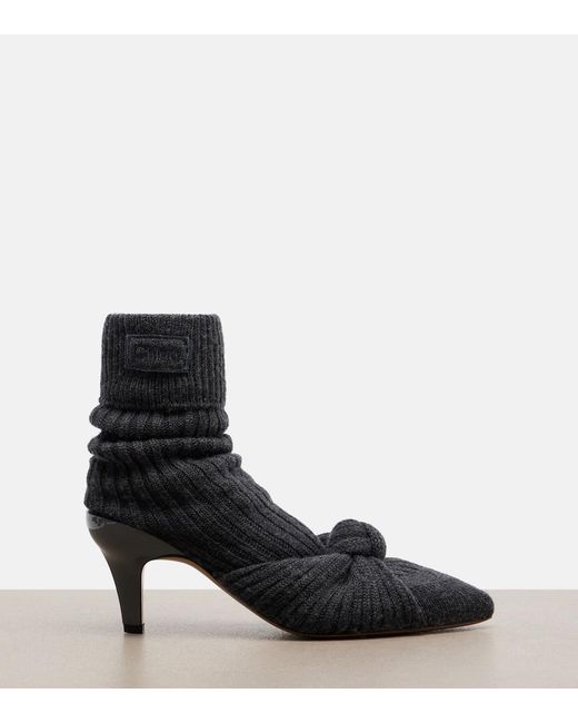 Chloé Black Ribbed-Knit Sock Boots