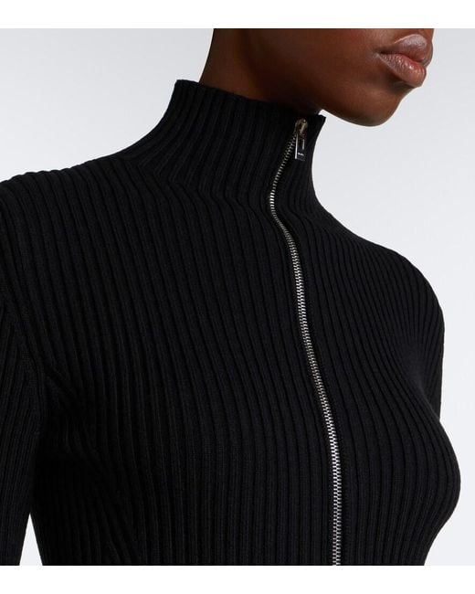 Alaïa Black Peplum Wool-Blend Zip-Up Cardigan
