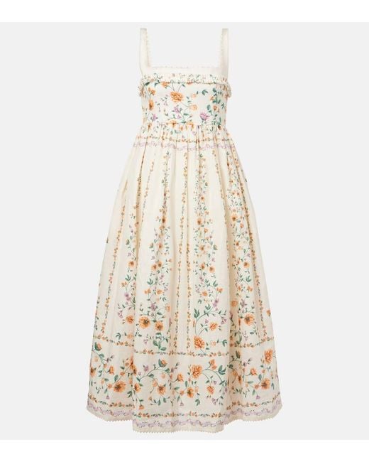 Agua Bendita White Bedrucktes Midikleid Barbara Aus Leinen