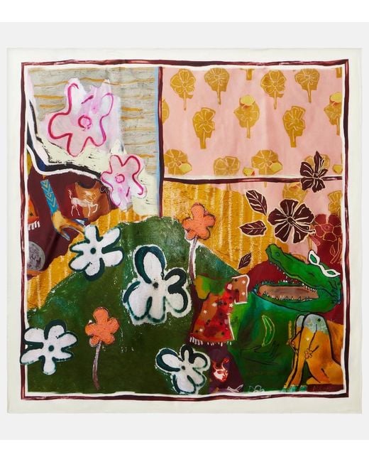 ALÉMAIS Green X Mlak Printed Silk Twill Scarf
