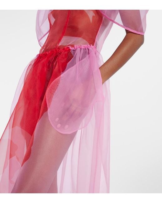 simone rocha puff sleeve red organza dress Simone Rocha Petal Sheer-satin Organza Midi Dress Pink Simone Rocha