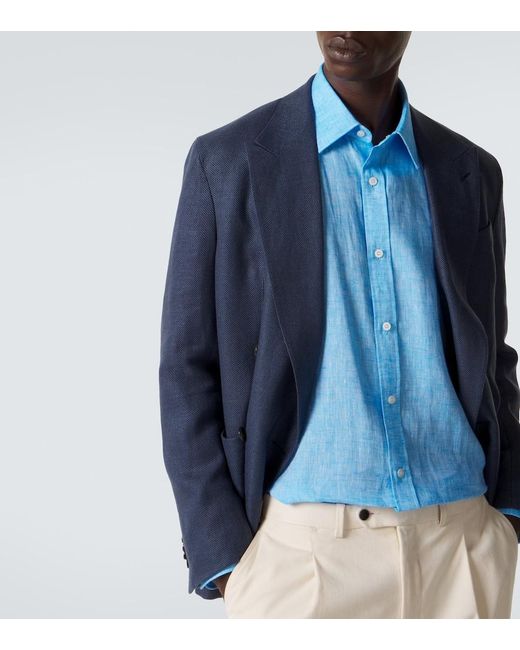 Charvet Blue Linen Shirt for men