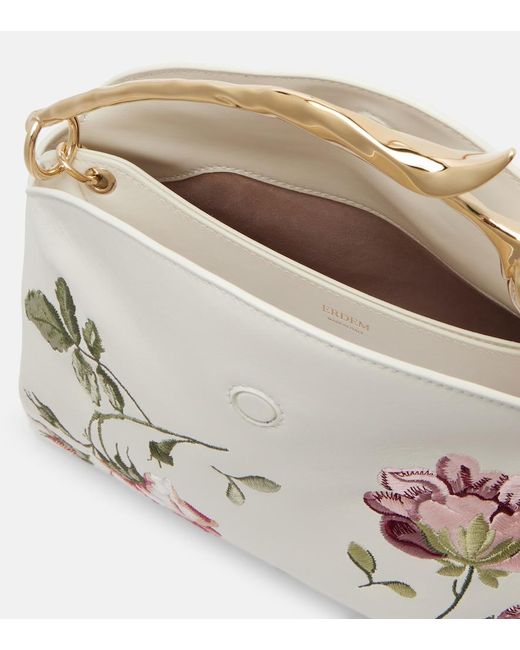 Erdem White Bloom Medium Floral Leather Top-Handle Bag