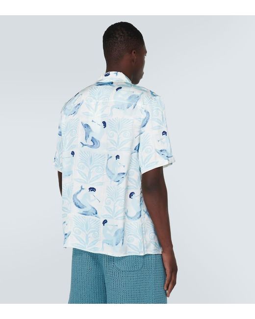 Commas Blue Printed Bowling Shirt for men