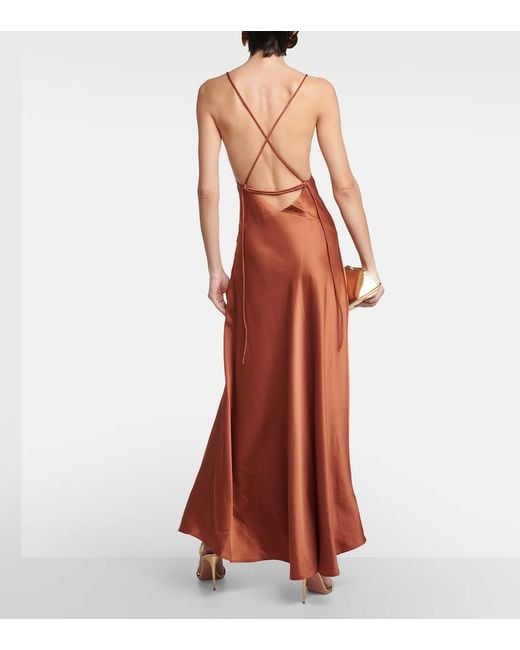 Polo Ralph Lauren Brown Cowl-Neck Satin Gown