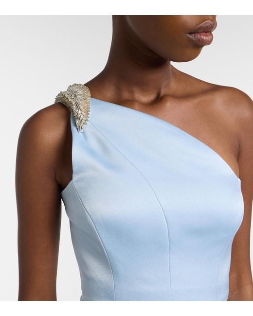 Rachel Gilbert Blue Celestia Embellished One-Shoulder Gown