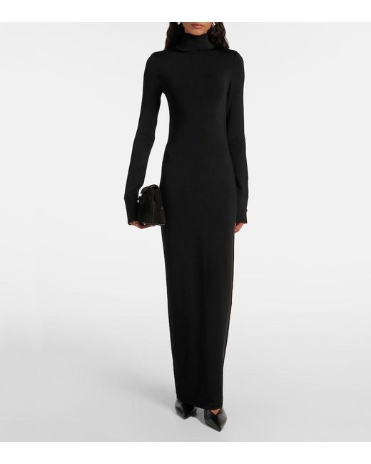 Galvan Black Iris Turtleneck Jersey Maxi Dress