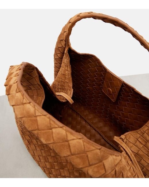 Bottega Veneta Brown Campana Intrecciato Large Suede Shoulder Bag
