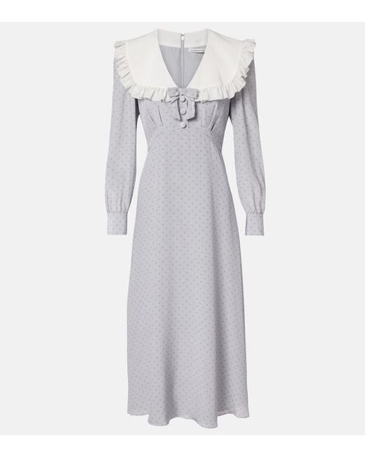 Alessandra Rich Gray Polka-Dot Ruffled Silk Midi Dress