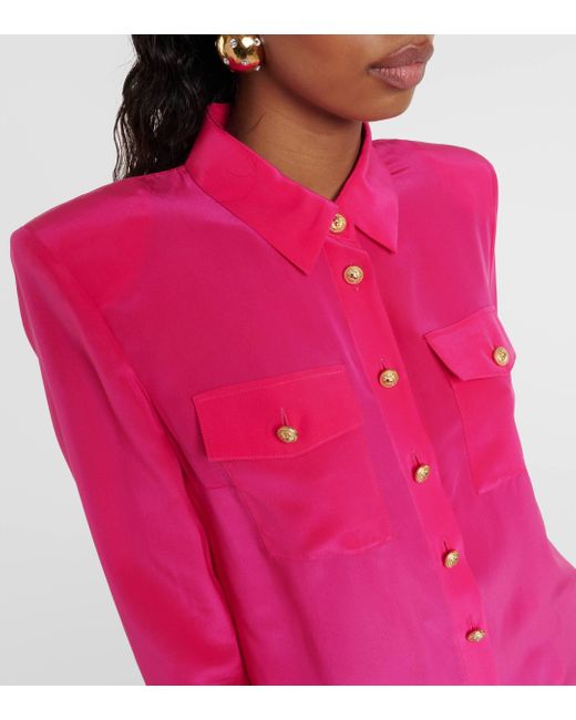 Balmain Pink Silk Crepe De Chine Shirt
