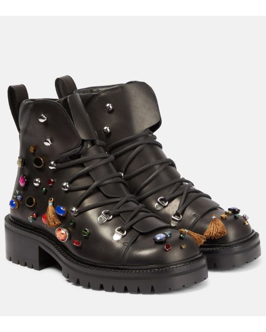 Loewe X Howl's Moving Castle Embellished Leather Ankle Boots in Black ...
