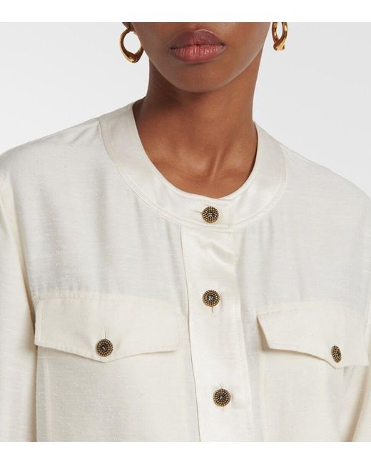 Loro Piana Natural Quincy Silk Shantung Blouse