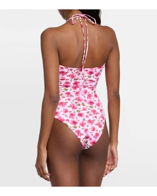 Magda Butrym Pink Floral Halterneck Swimsuit