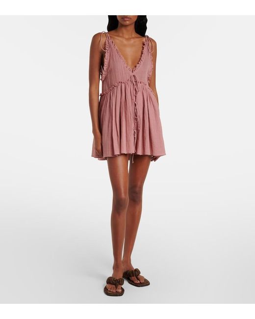 The Attico Pink Ruffled Cotton Gauze Minidress