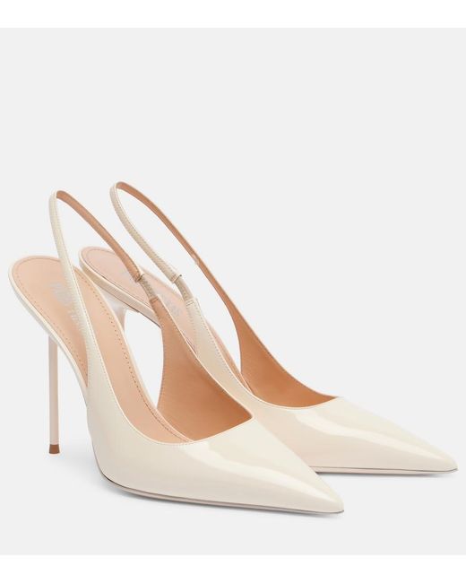 Paris Texas Natural Bridal Lidia 105 Patent Leather Slingback Pumps