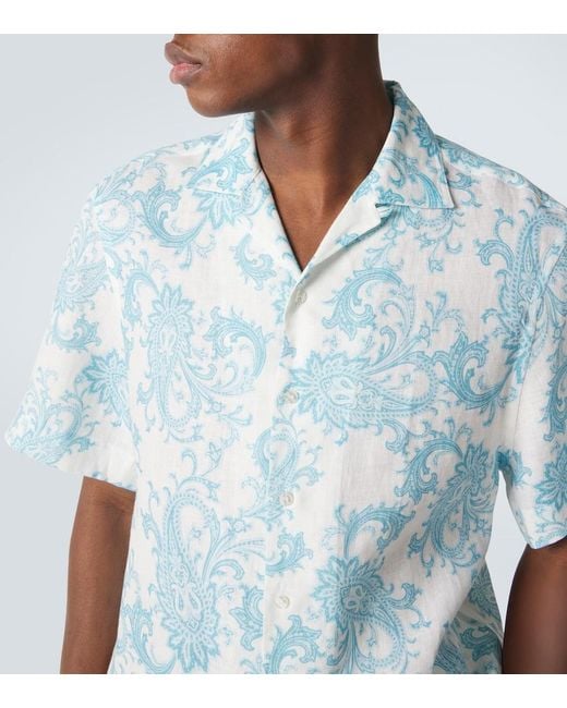 Etro Blue Paisley Linen Shirt for men