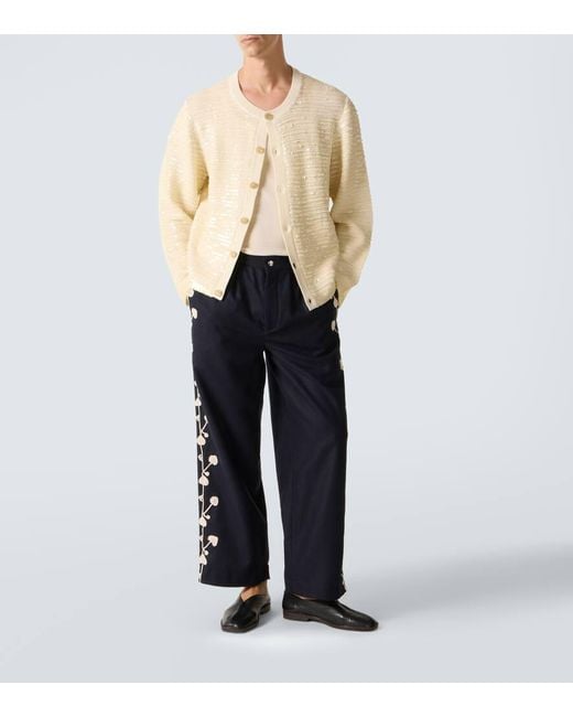 Bode Natural Sequin Spotlight Embellished Wool Cardigan for men