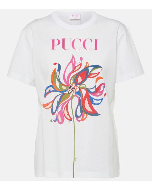Emilio Pucci White Logo Printed Cotton Jersey T-shirt