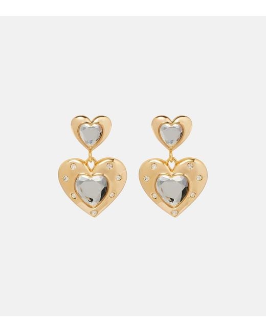 Self-Portrait Metallic Heart Crystal-Embellished Earrings