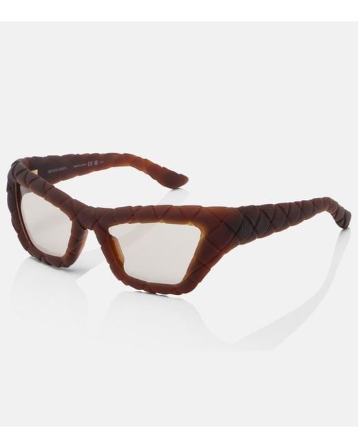 Bottega Veneta Brown Knot Intrecciato Cat-Eye Sunglasses